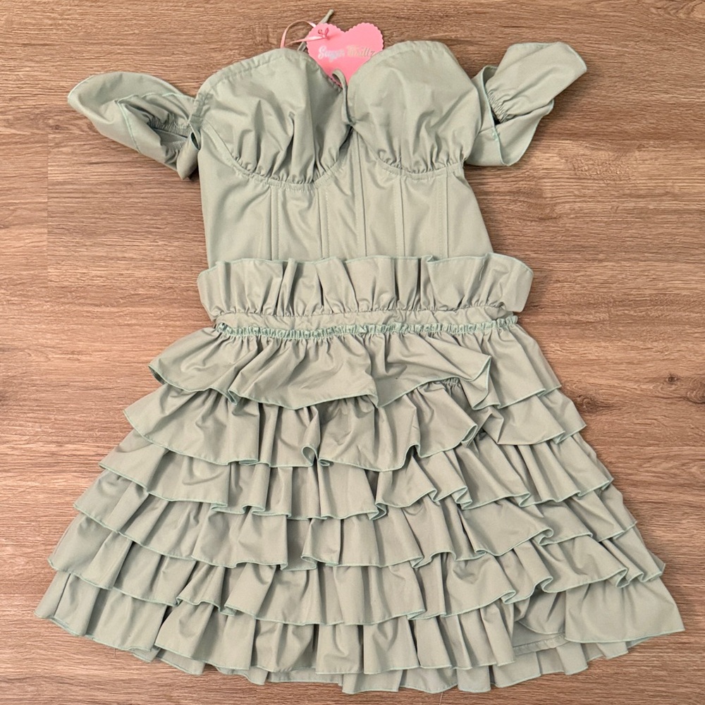 Sugar Thrillz Sage Green Mini Dress